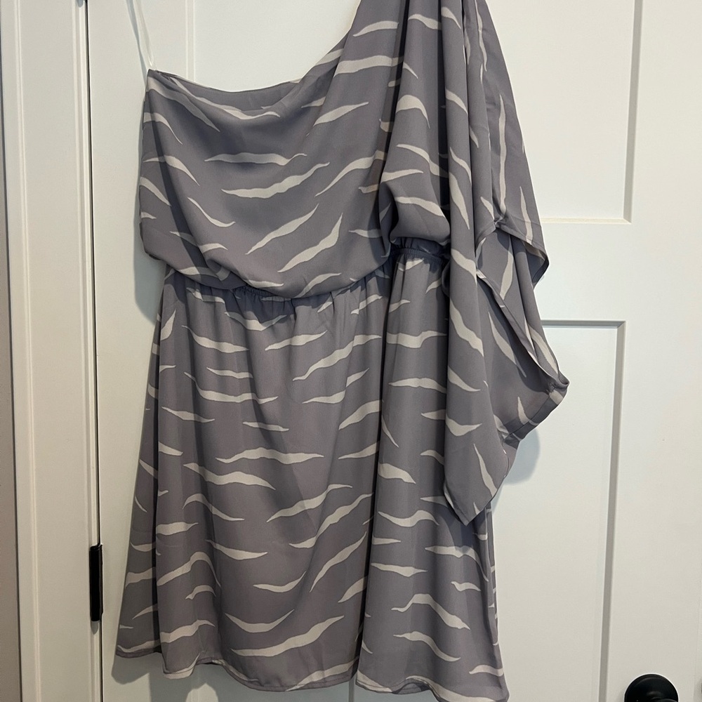 Gray One-Shoulder Dress with Abstract Pattern